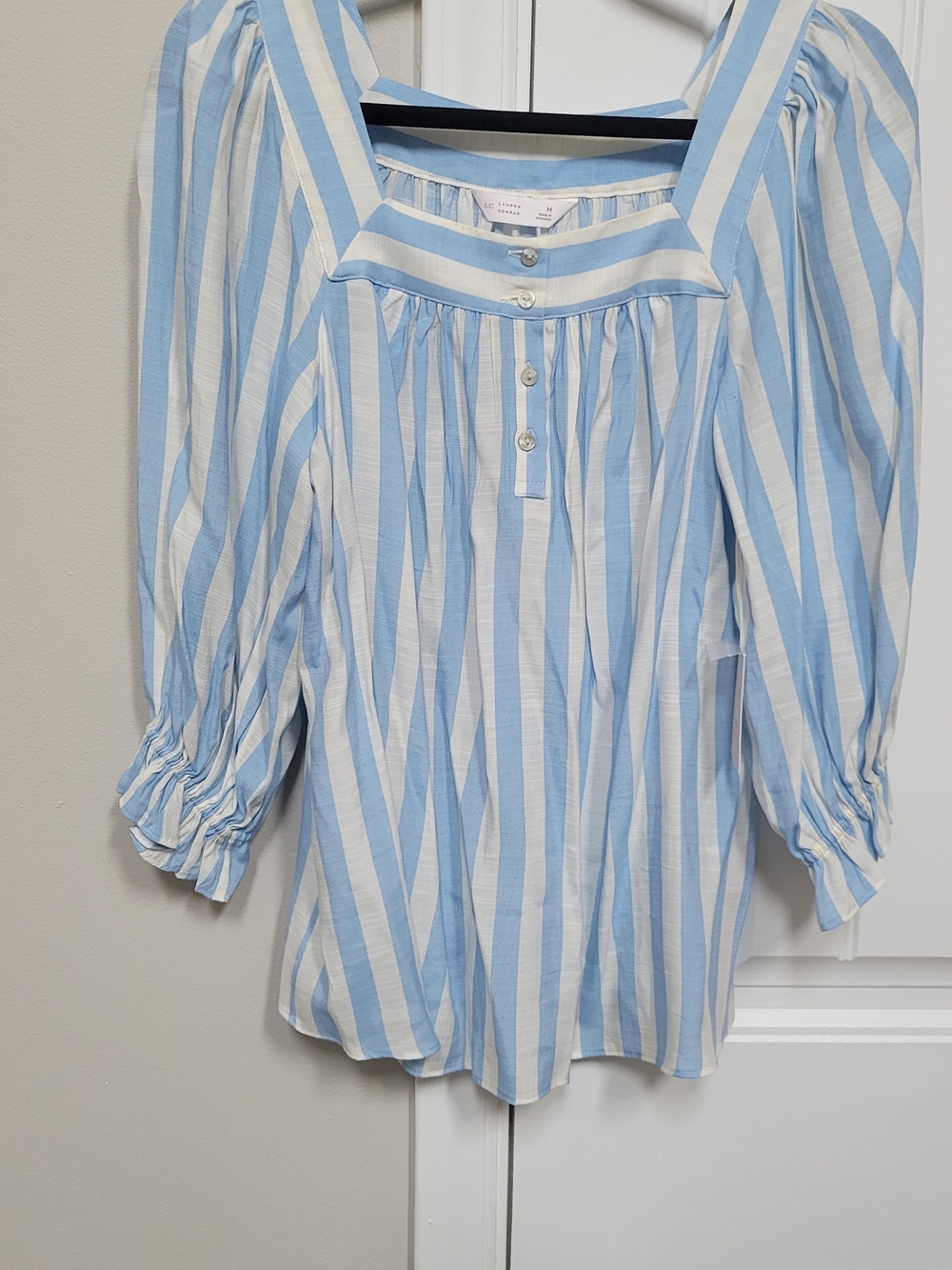 LC Lauren Conrad Blue & White Striped Peasant Top